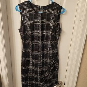 Dkny Black and Gray Sheath Midi Dress